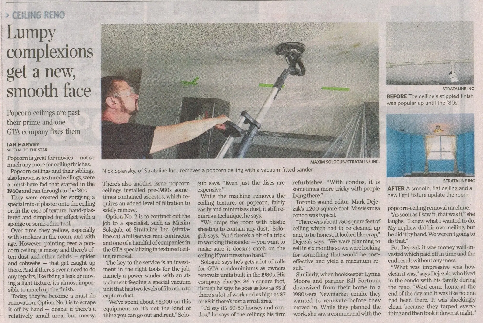 Toronto Star feature on Strataline's dust-free ceiling refinishing.