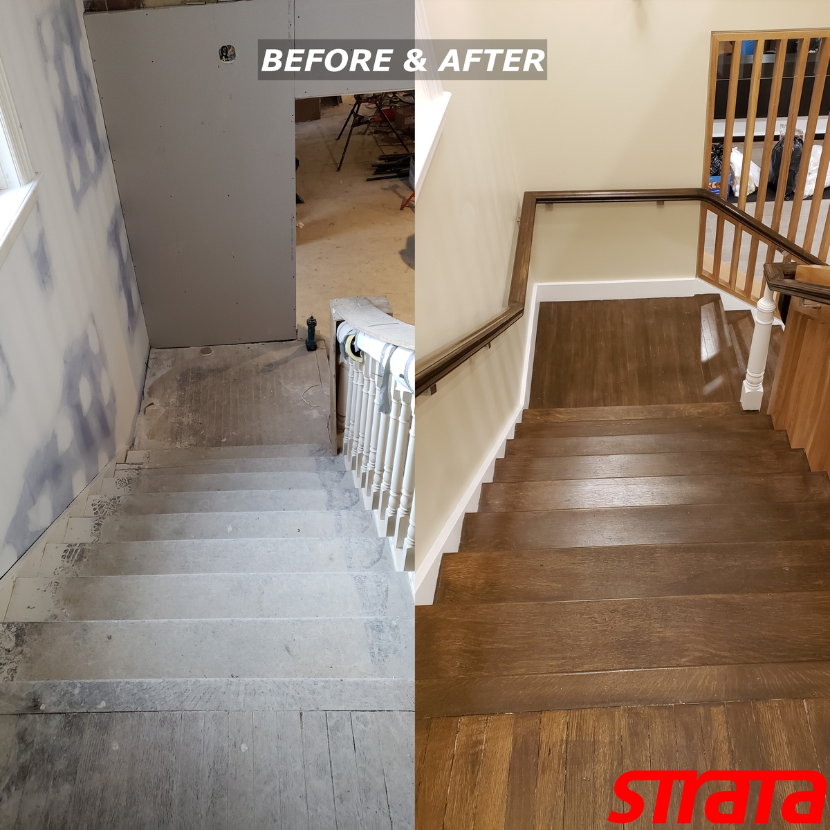 Before and After - Historical Building Heritage Property - Dust Free Stair Refinishing - Railing Renovation - Toronto, Vaughan, Woodbridge
