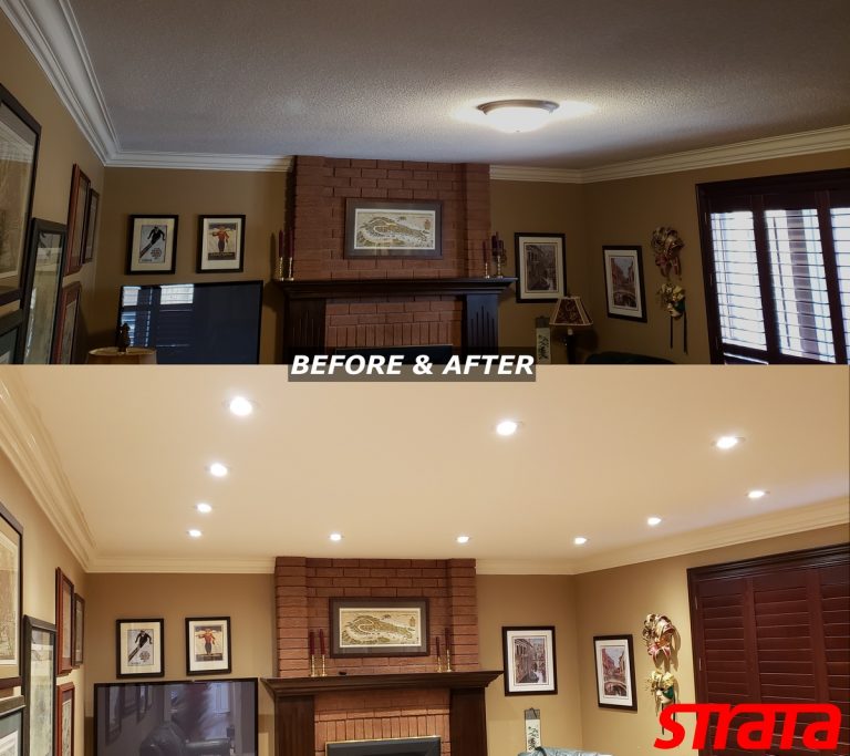 Ceiling Renovation LED Potlight installation and dustless popcorn removal toronto smooth ceilings